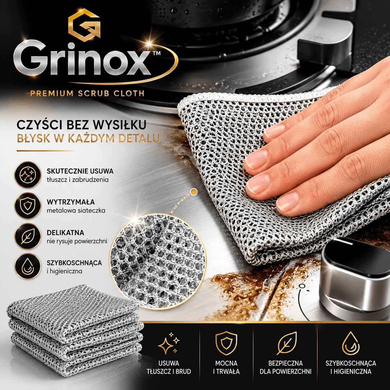 Grinox™ Zestaw Kuchennych Drucianych Ściereczek